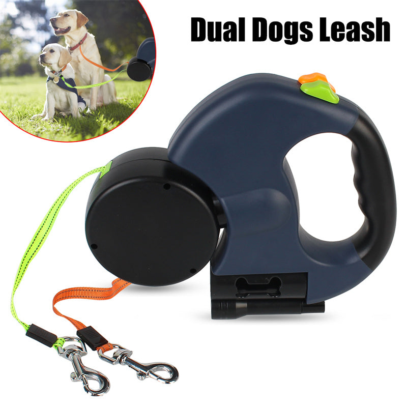 Reflective Dual Retractable Dog Leash with Lights