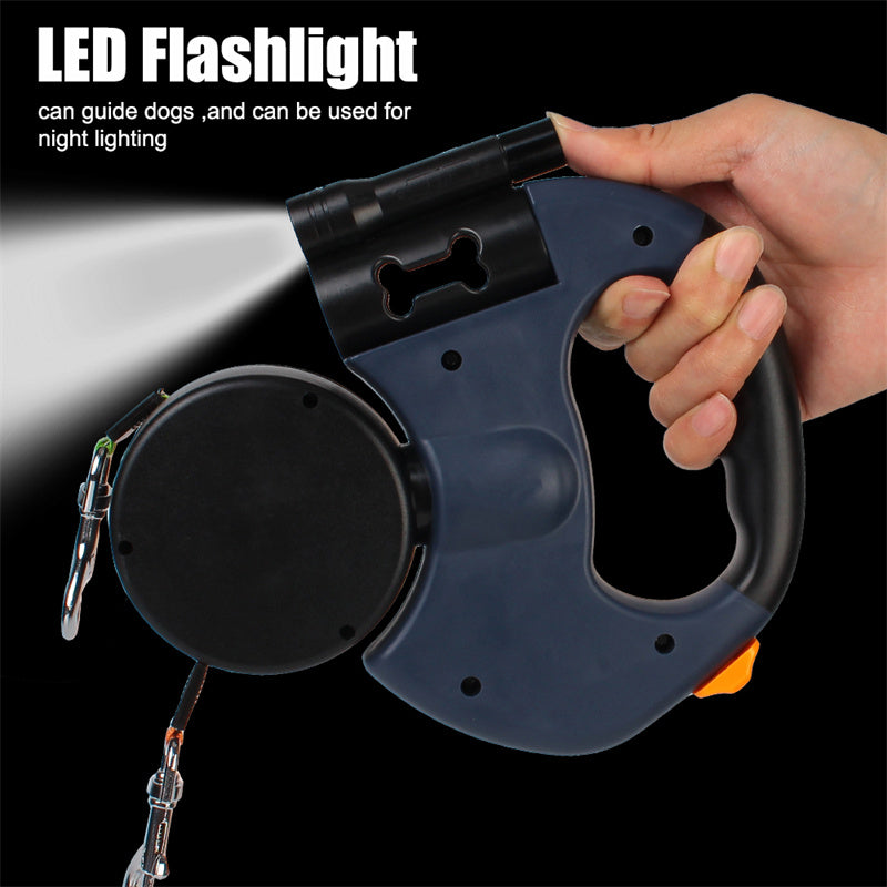 Reflective Dual Retractable Dog Leash with Lights