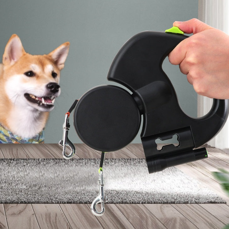 Reflective Dual Retractable Dog Leash with Lights