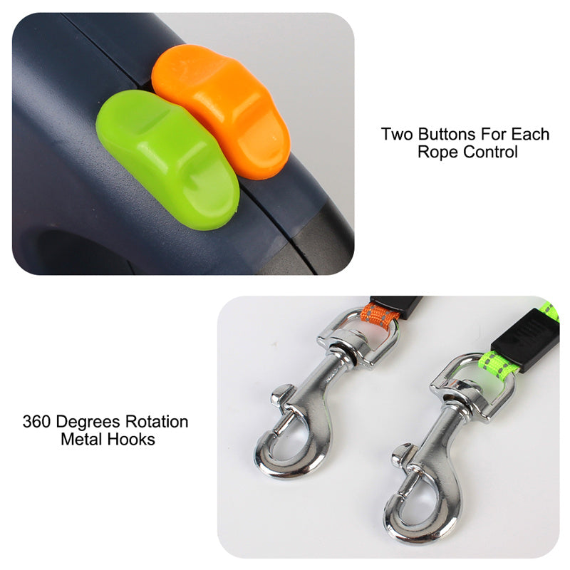 Reflective Dual Retractable Dog Leash with Lights