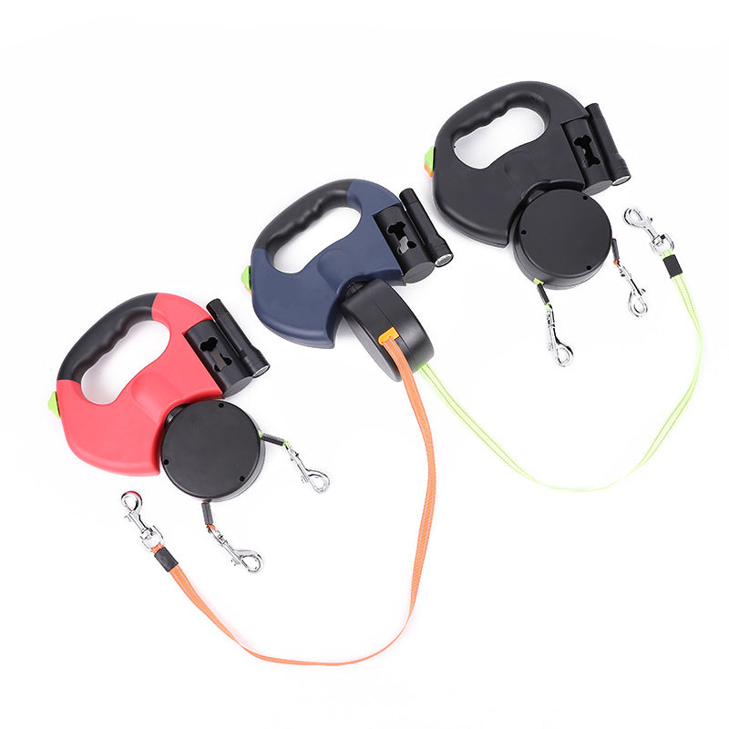 Reflective Dual Retractable Dog Leash with Lights