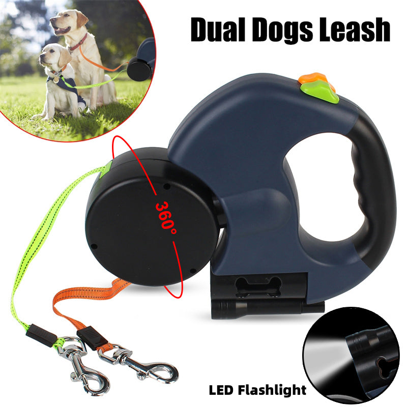 Reflective Dual Retractable Dog Leash with Lights