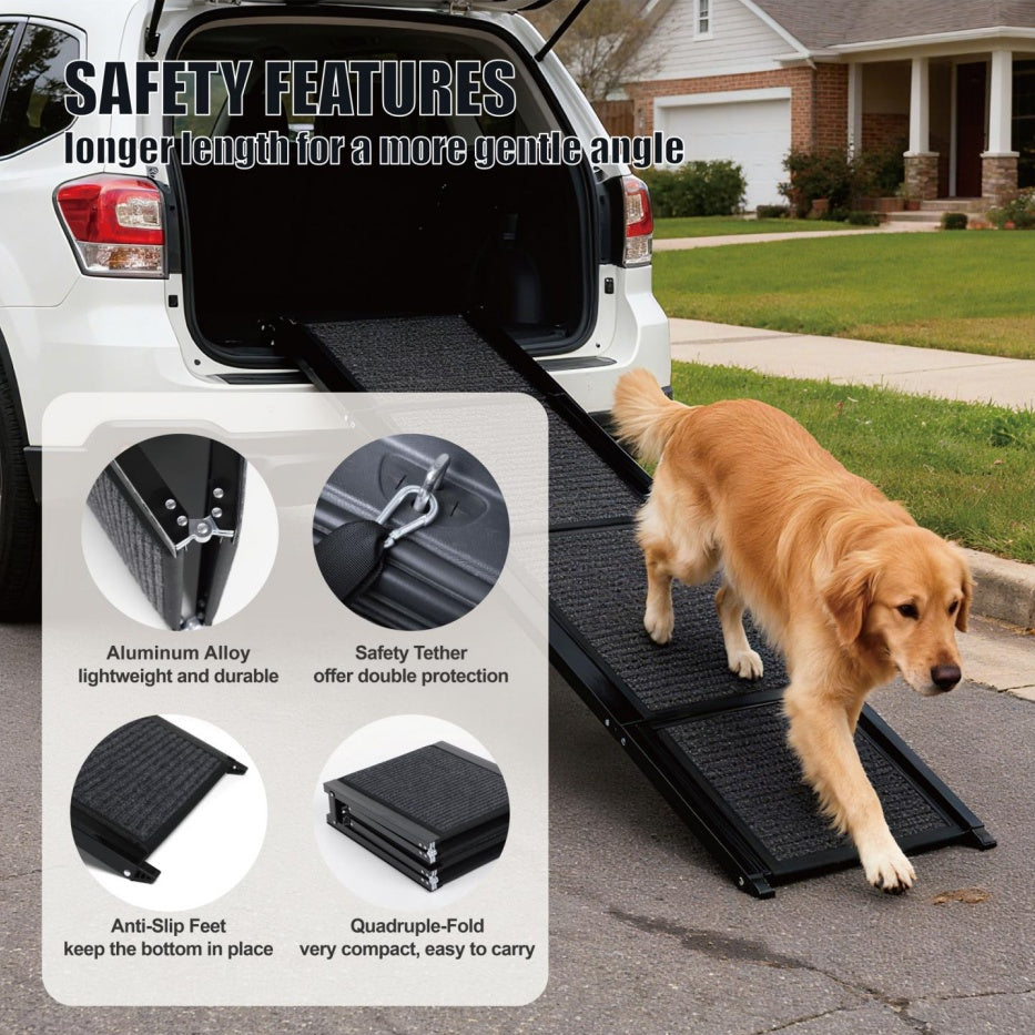 Dog Ramp For Car 65inchX17.2inch Large Folding Pet Stair Ramps For Truck, SUV, With Non-Slip Surface, Up To 250LBS, Outdoor Dog Car Ramp For Medium & Large Dogs, Portable Pet Steps