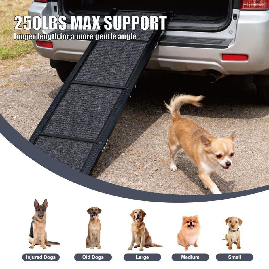 Dog Ramp For Car 65inchX17.2inch Large Folding Pet Stair Ramps For Truck, SUV, With Non-Slip Surface, Up To 250LBS, Outdoor Dog Car Ramp For Medium & Large Dogs, Portable Pet Steps